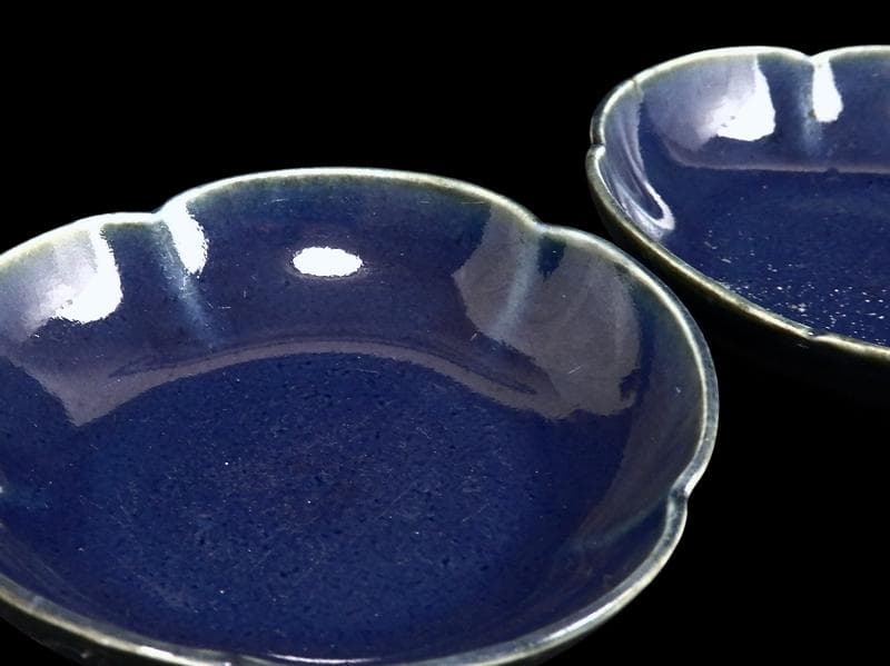 古伊万里　瑠璃　輪花小皿　３寸半皿　２枚　C734AS-DCg