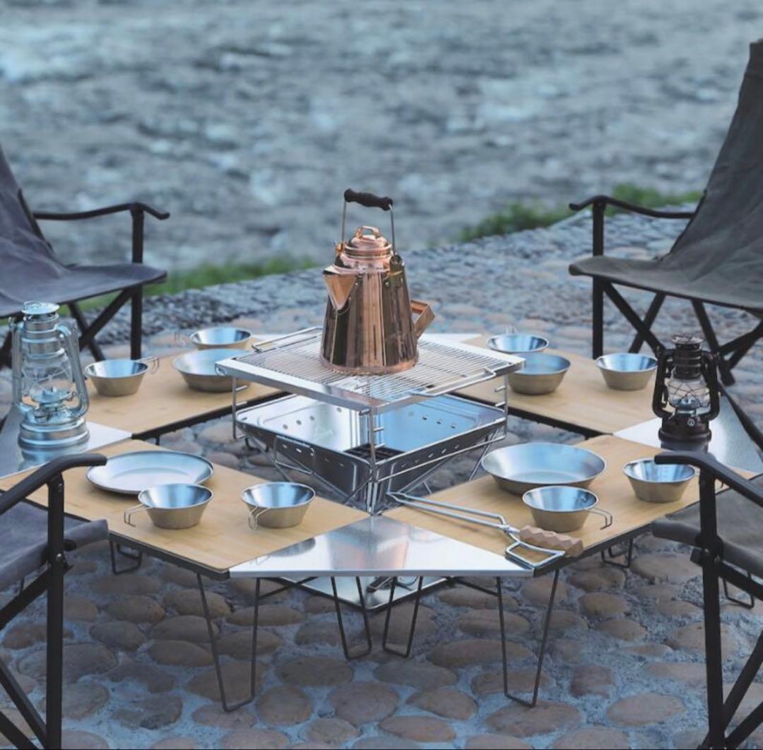 【全30点豪華セット】フィールドラック　テーブルセット　八角形 ステンレス 竹製