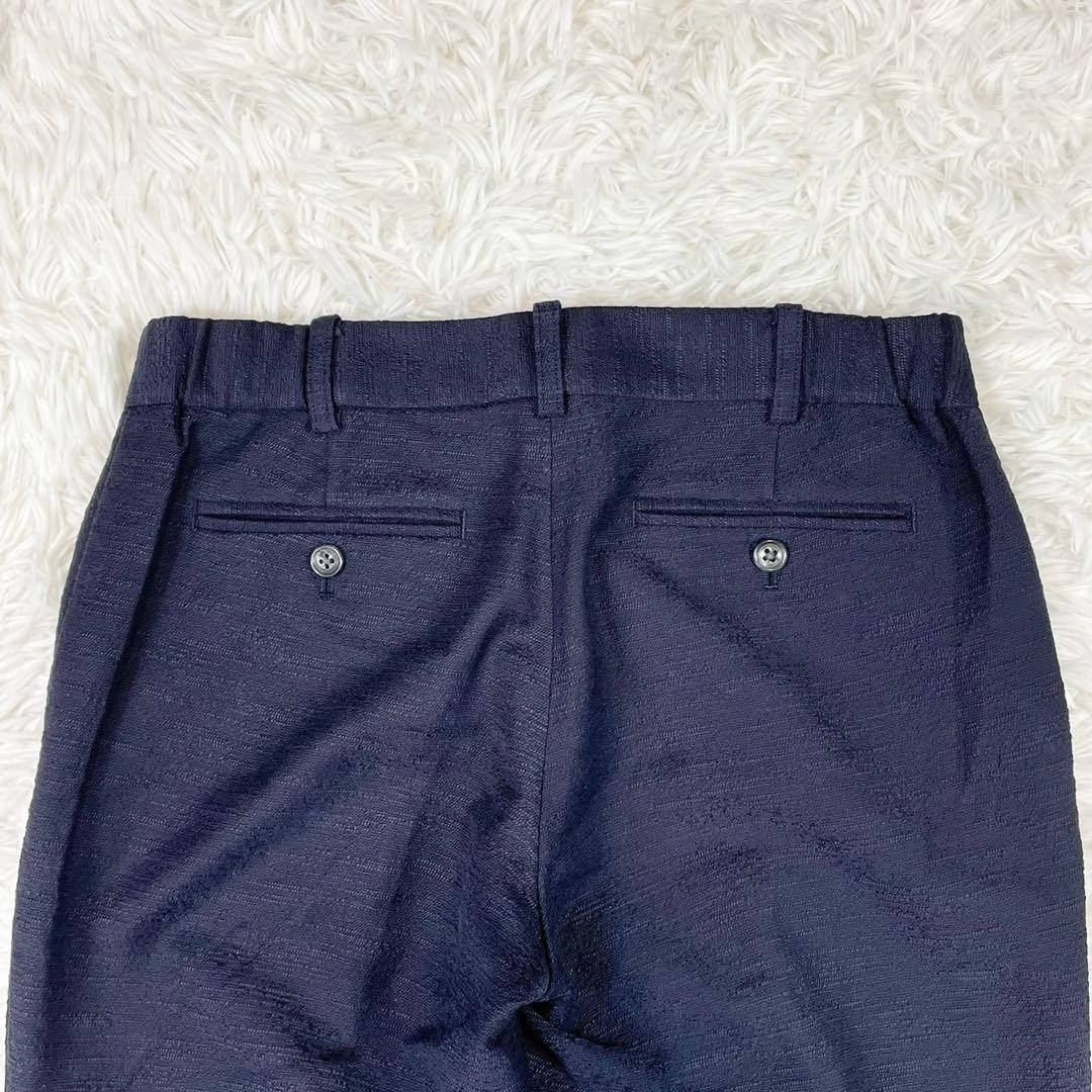 美品　グリーンレーベルリラクシング　ノーカラーパンツスーツ　紺　通勤　L M