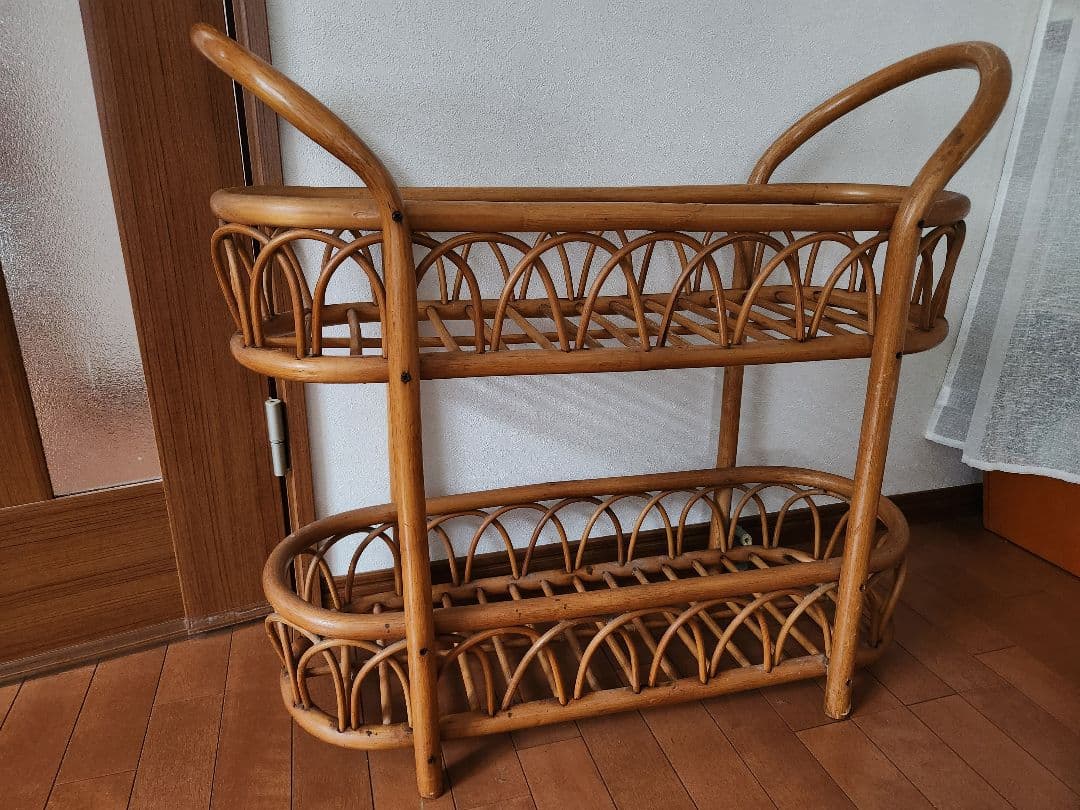 昭和レトロラタンフラワーラック飾り棚花台古民家ヴィンテージアンティーク籐棚