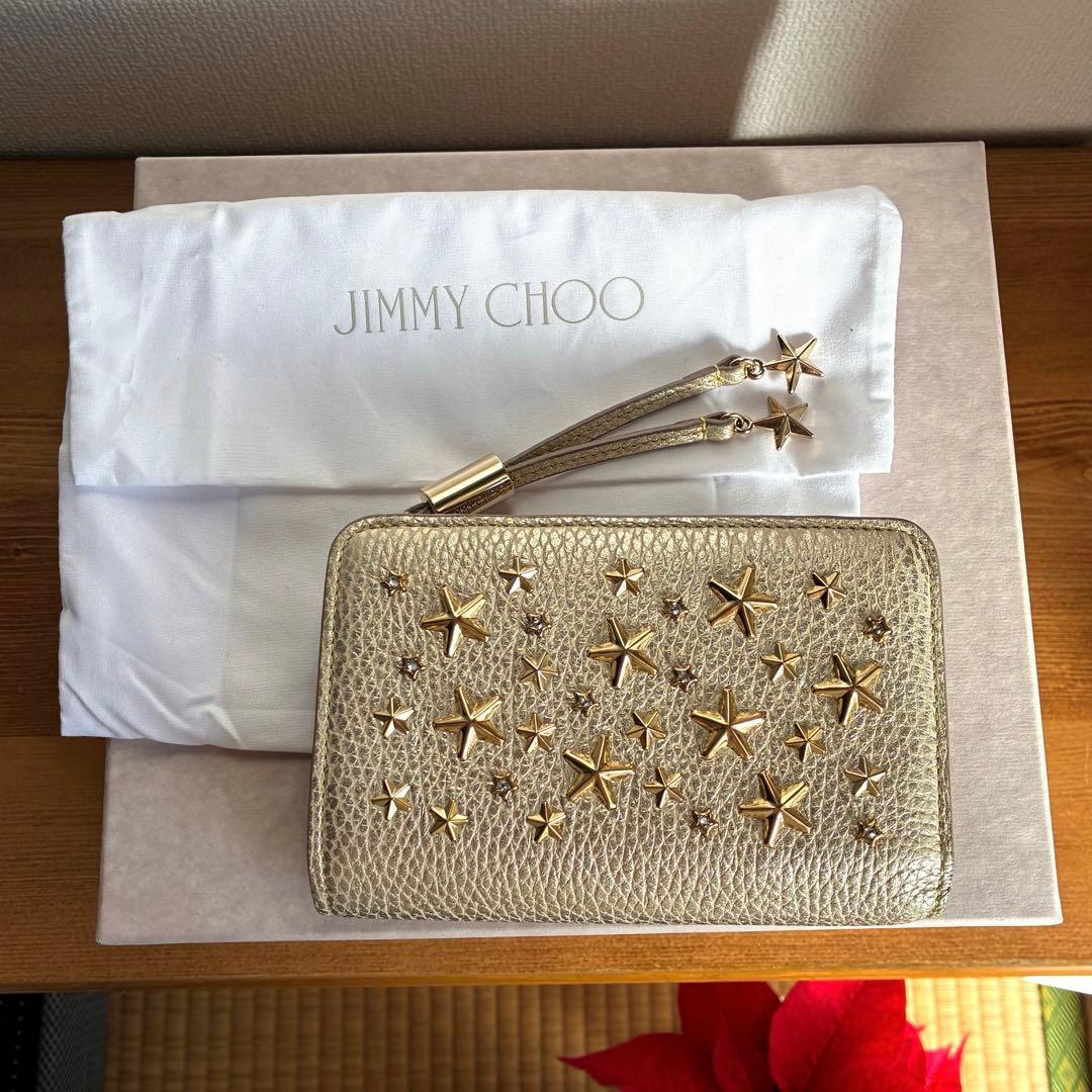 最終価格☆新品未使用JIMMY CHOOゴールド×クリスタルスタッズ 二つ折り