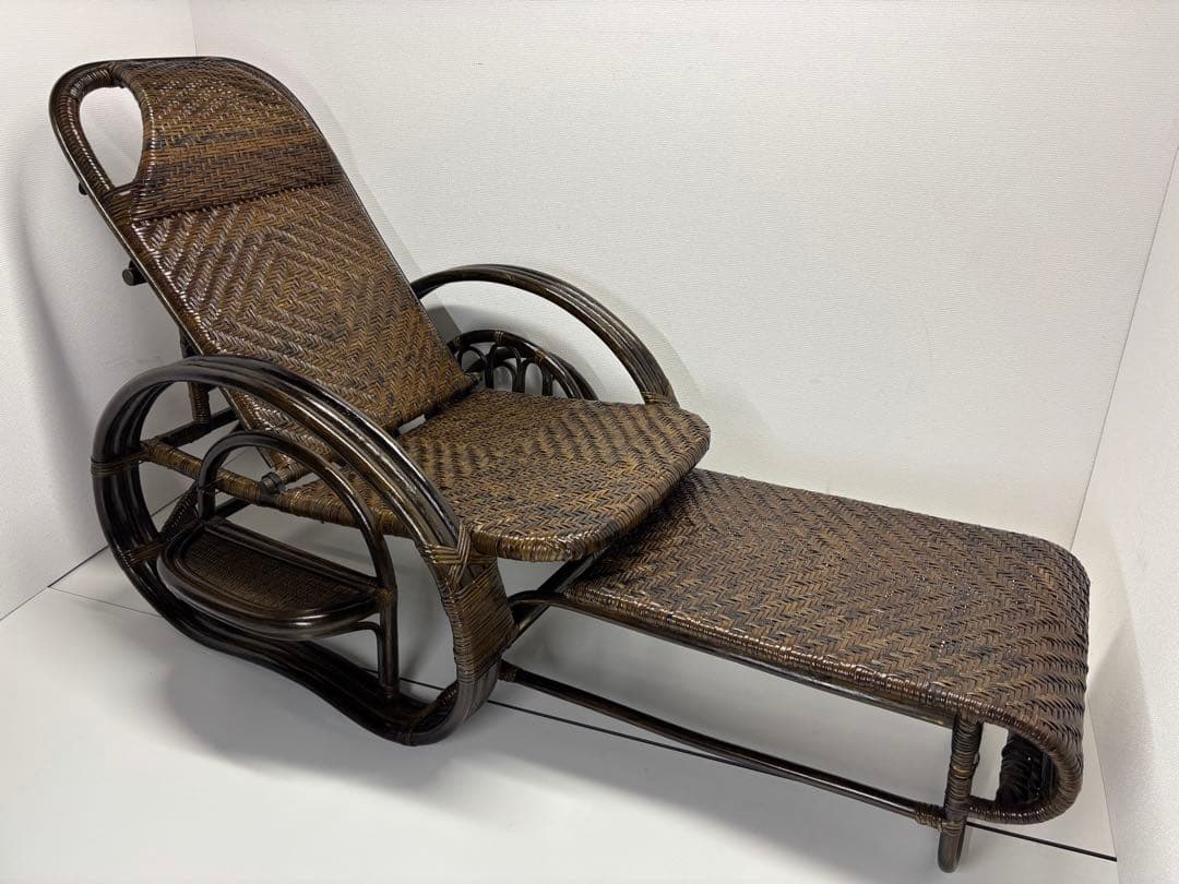 籐 三ツ折寝座椅子 ラタン マガジンラック フットレスト　座椅子