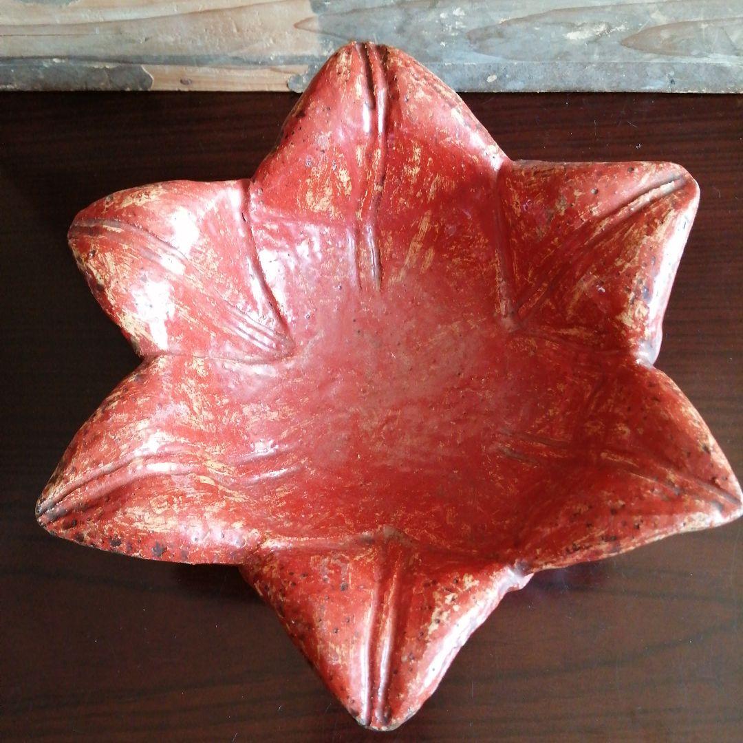 庸八焼　富永庸八　赤楽百合形大鉢　25cm　江戸後期