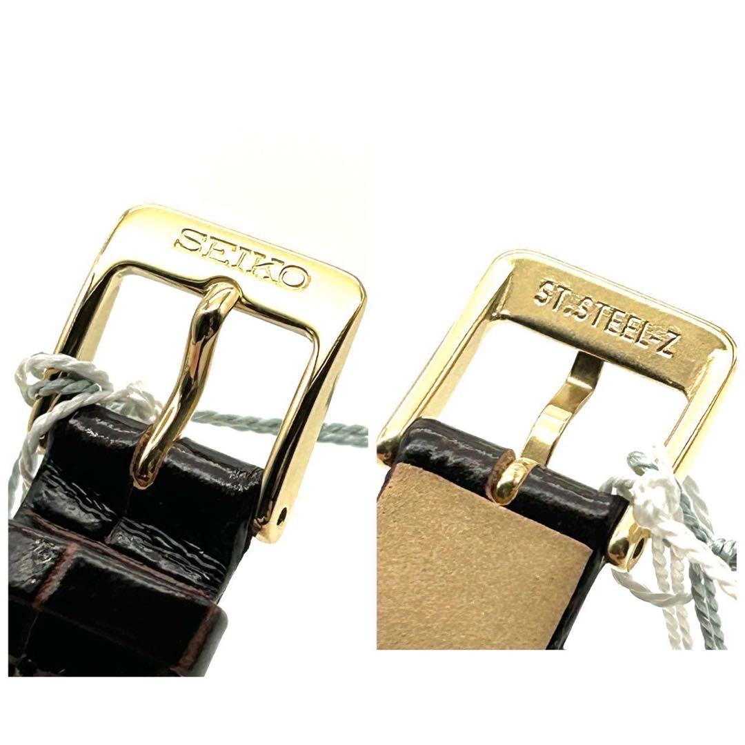 未使用 セイコー ナノユニバース コラボ 腕時計 クオーツ Wネーム レザー 金