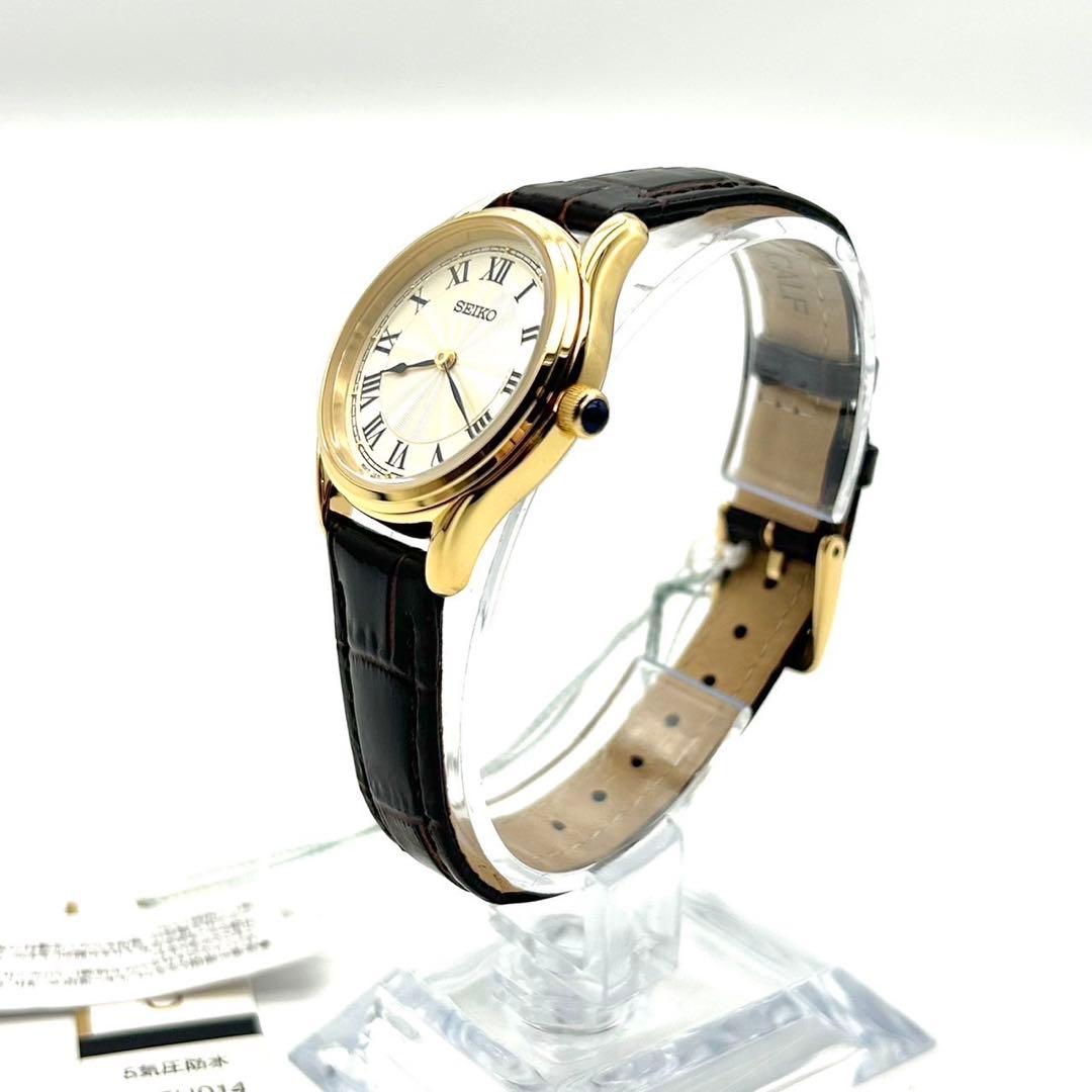 未使用 セイコー ナノユニバース コラボ 腕時計 クオーツ Wネーム レザー 金