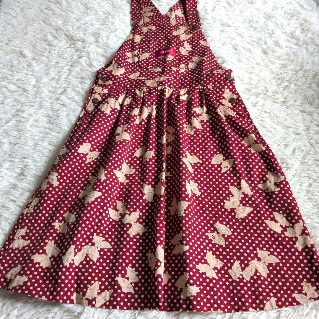 ピンクハウス　ジャンバースカートリボン PINK HOUSE 赤ドットサロペット