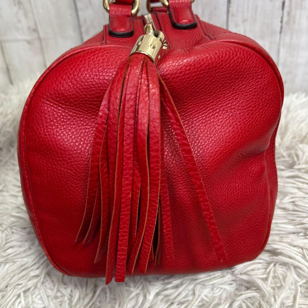 GUCCI ソーホー　ボストンバッグ ハンドバッグ レザー　レッド　GG 赤