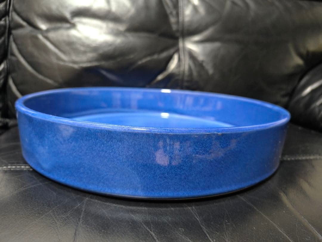 青い陶器製円形　水盤　生け花　IIMK　　剣山　中古　セット