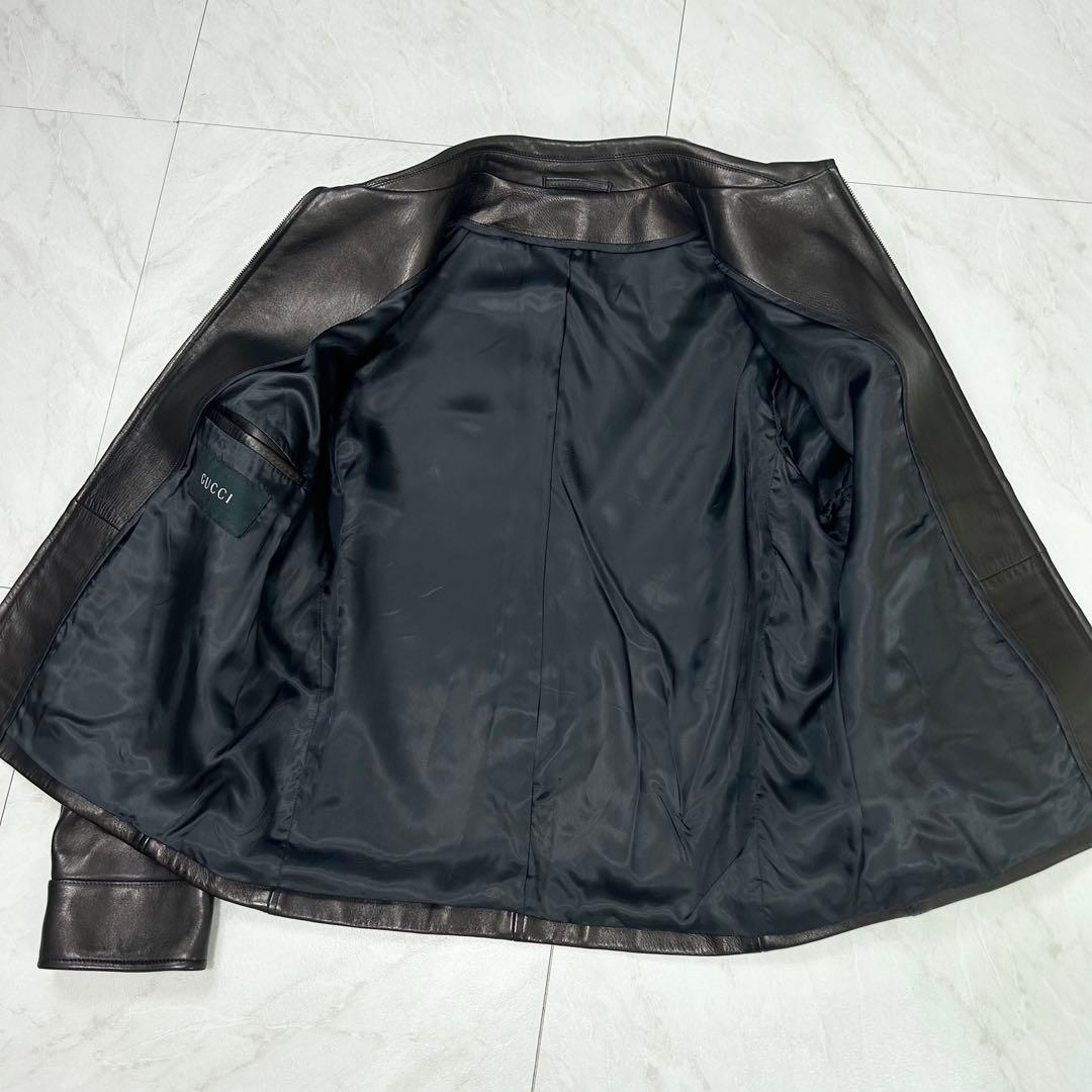 極美品 グッチ シングルライダース カウレザー ジャケット トムフォード期 46
