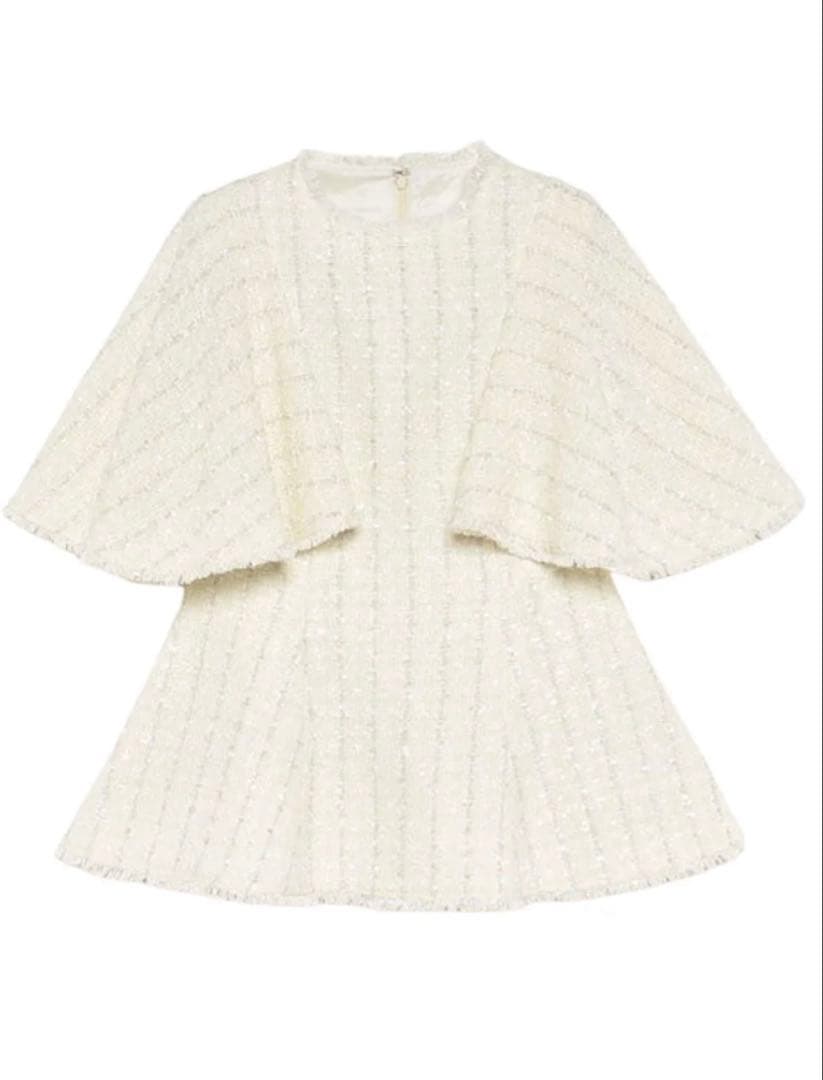 【未使用】anuans ケープデザインツイードペプラムブラウス