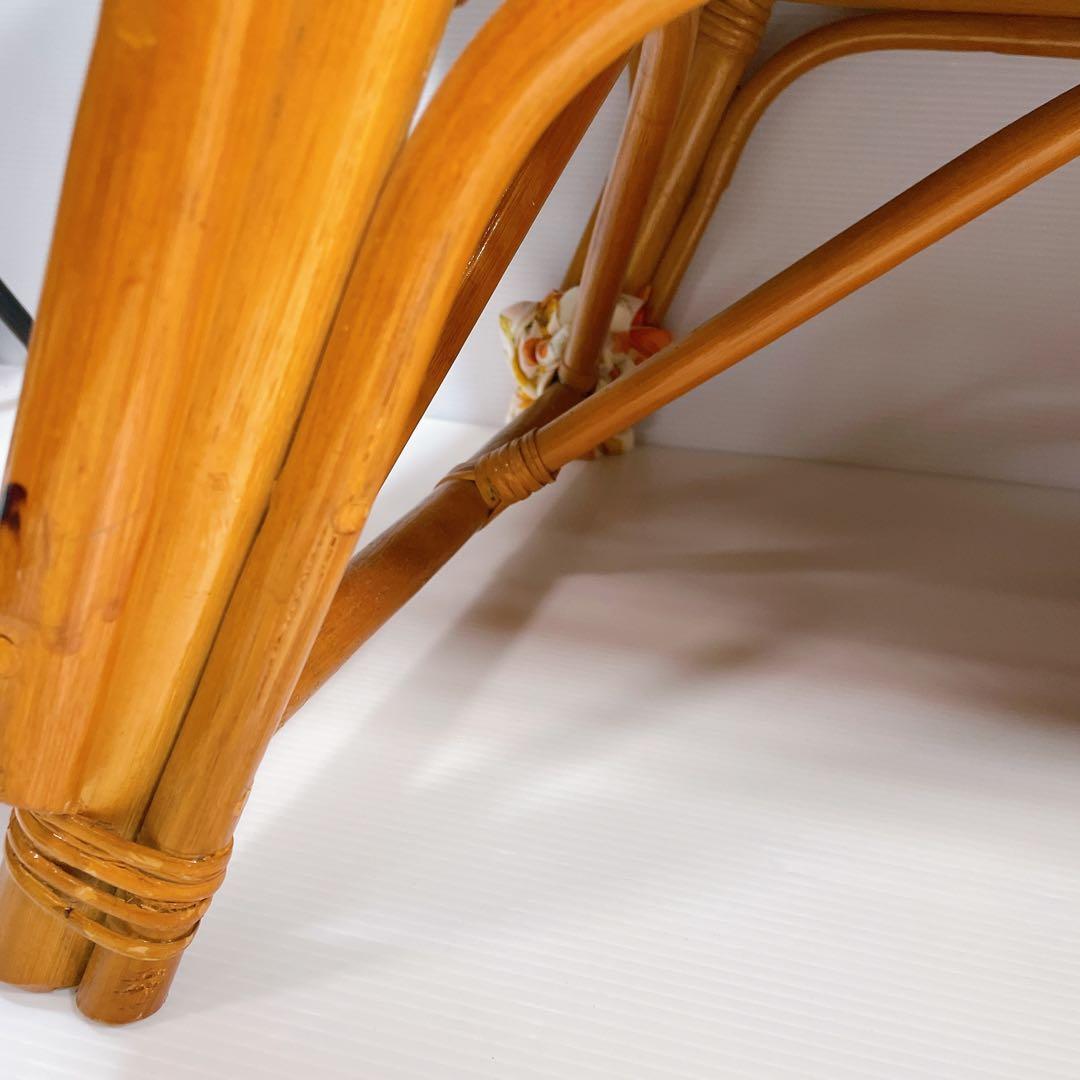 ヴィンテージ ラタン 籐 ソファ ベンチ 2人掛け 昭和レトロ　クッション付き