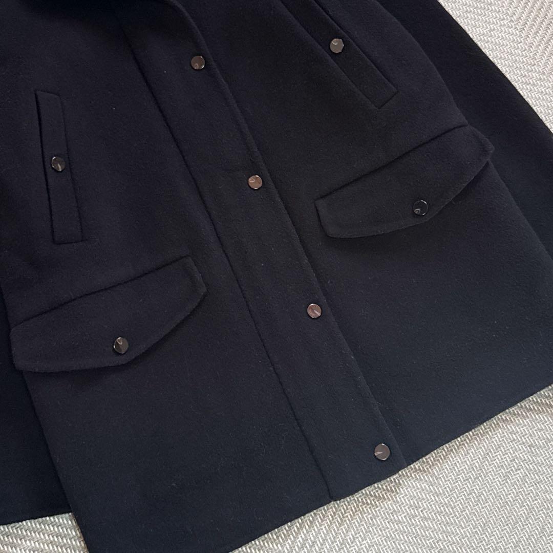 美品 Theory カシミヤ混 ダブルフェイス フード付き コート ブラック M