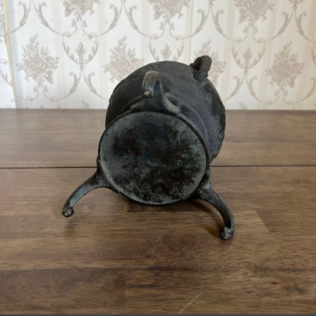 【アンティーク】銅製 青銅 薄端 中国美術 置物 三足 花器 花瓶 香炉 古道具