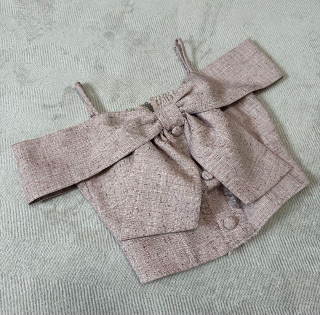 LIP SERVICE リップサービスツイードリボンオフショルトップス ピンク