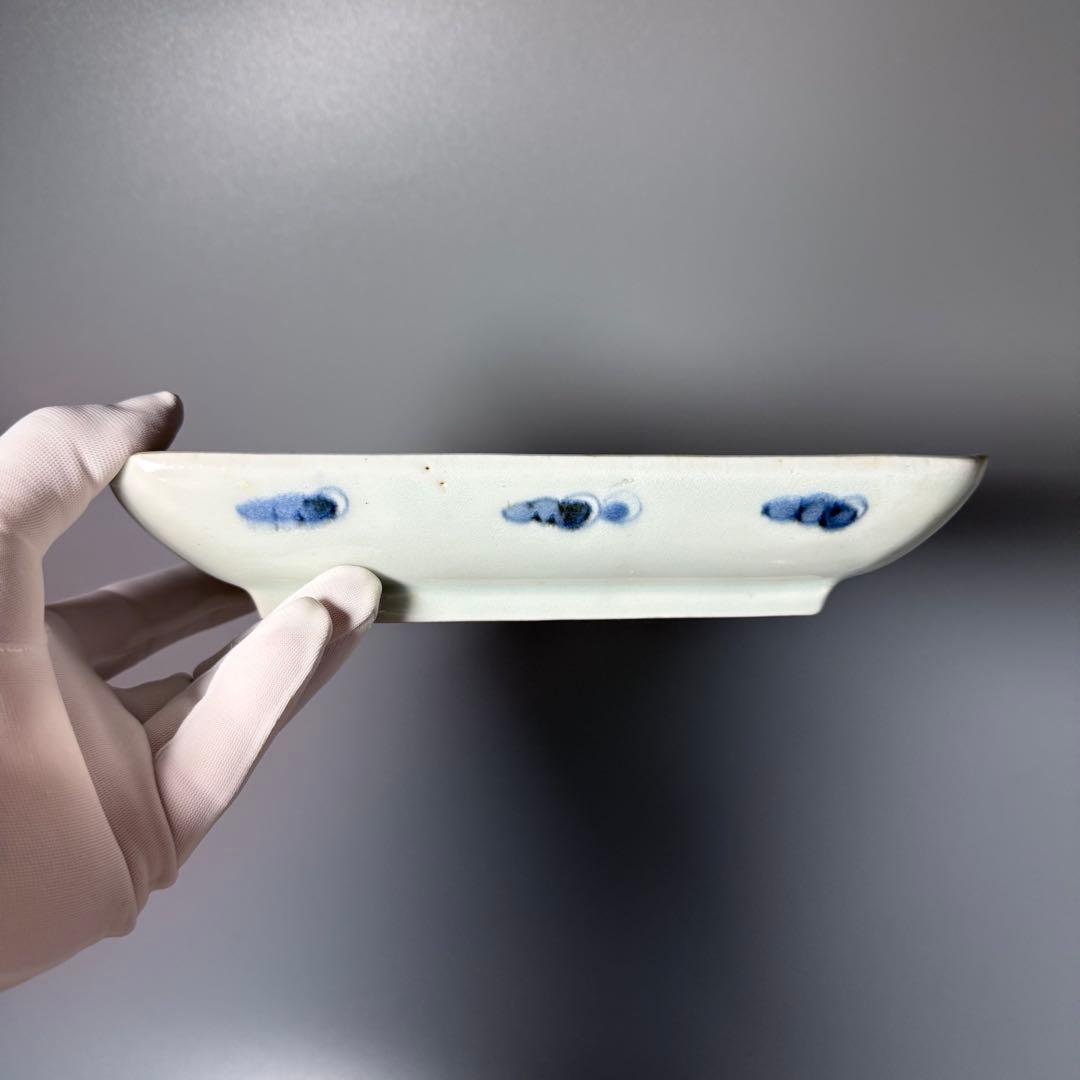 古伊万里　染付芙蓉文様長皿　五客　成化年製　江戸後期　料理屋　花草文様　裏文様有