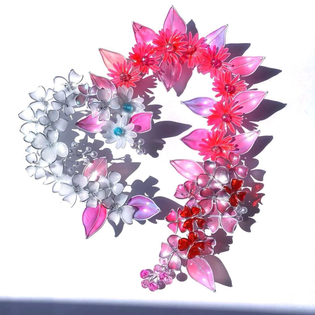 フラワーリース　ワイヤークラフト　ディップアート　青ボタニカルリース　アート