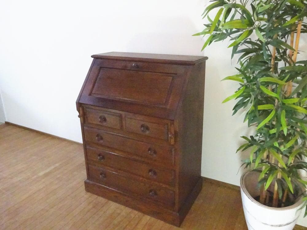 北海道　えぞ民芸家具　ナラ材　ライティングビューロー　収納机　デスク　美品