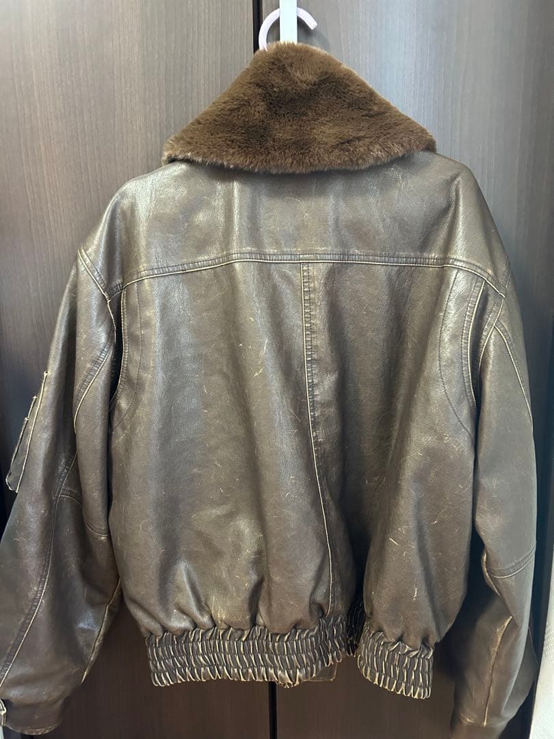 SLYヴィンテージ フェイクレザー ショート ブルゾン　ブラウン