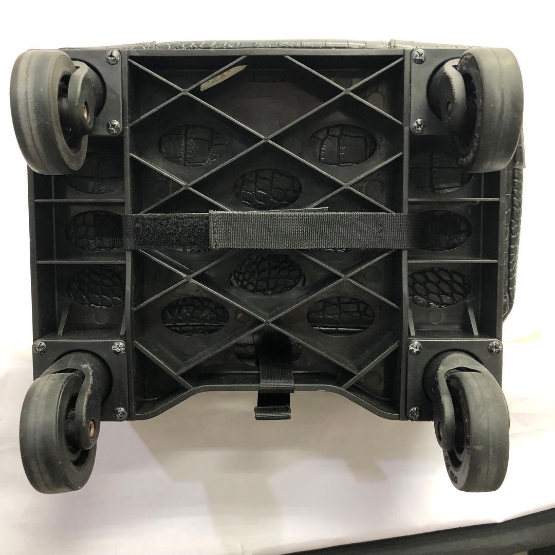 【359】SWANY クロコ型押し キャリーバッグ 黒 ストッパー付き 美品