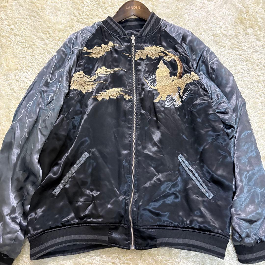 粋　絡繰魂　和柄　スカジャン　シルク　狼　刺繍　オオカミ　リバーシブル