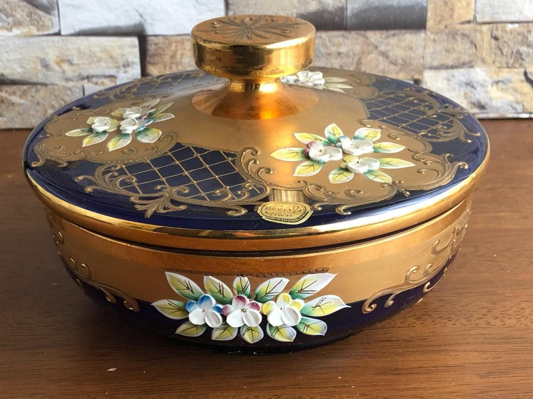 蓋つきチュリーン ☆ ボヘミアングラス ジャスミンコバルト