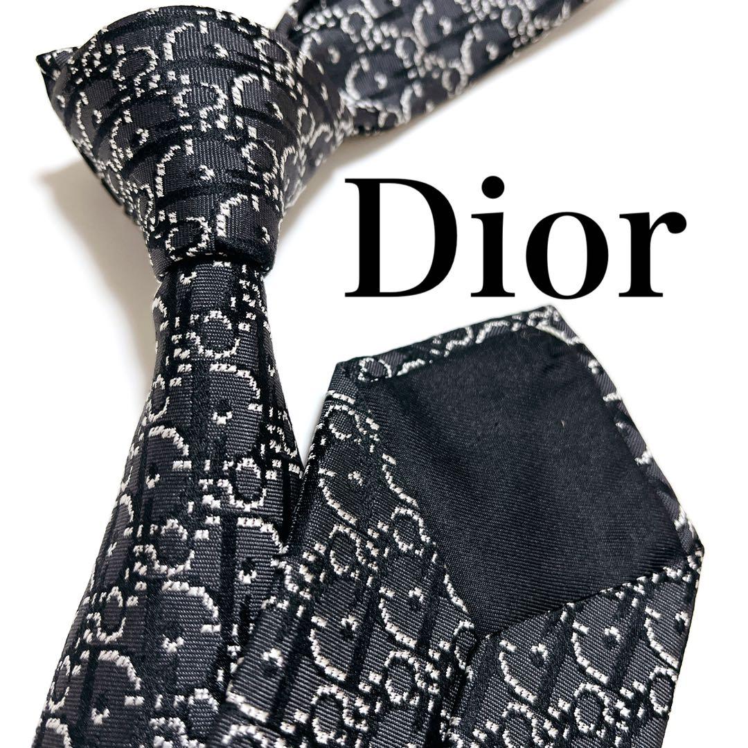美品 ディオールオム ネクタイ ハイブランド トロッター柄 光沢 ジャガード織り