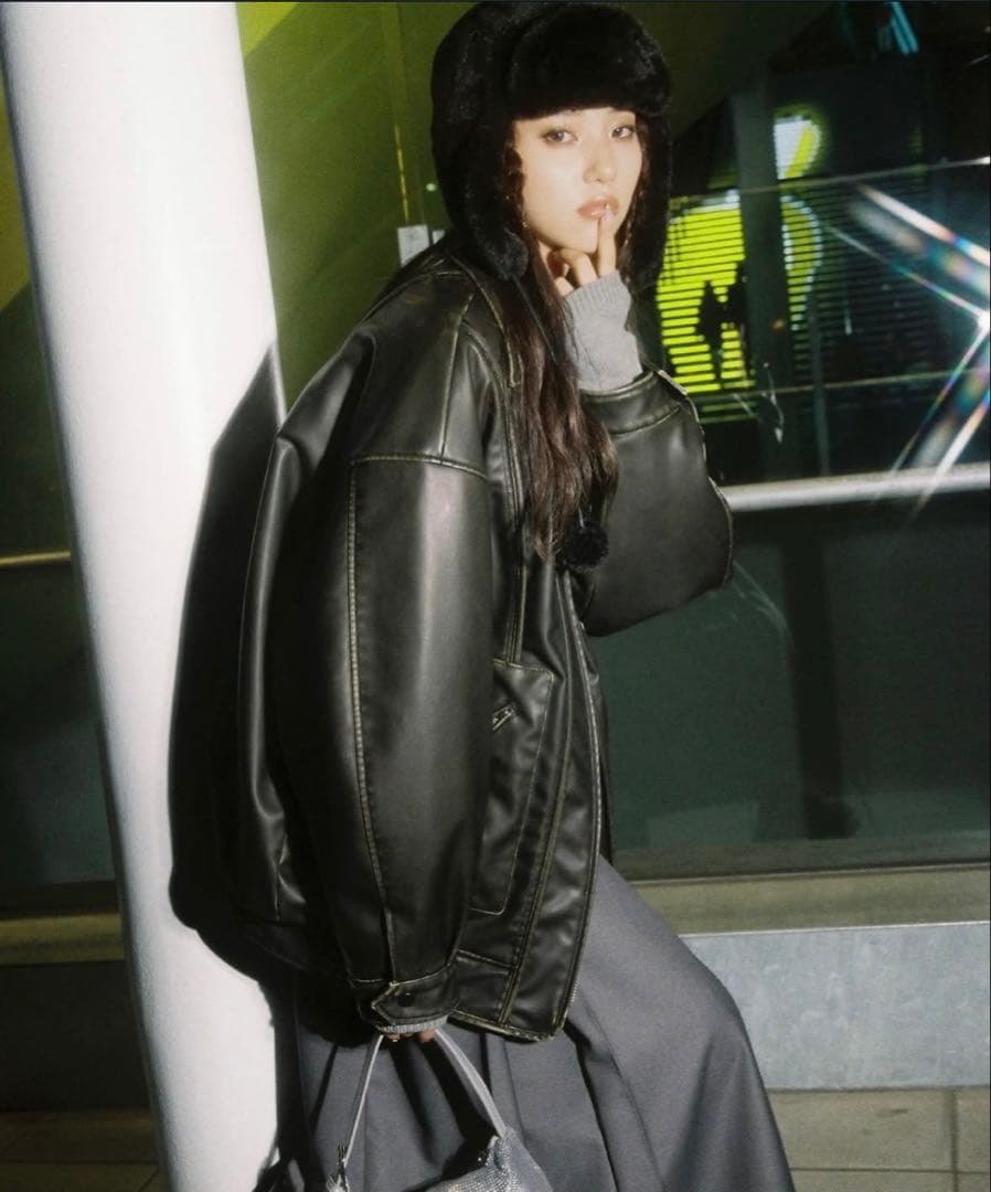 LAGUA GEM フェイクレザーヴィンテージジャケ ット　ブラック