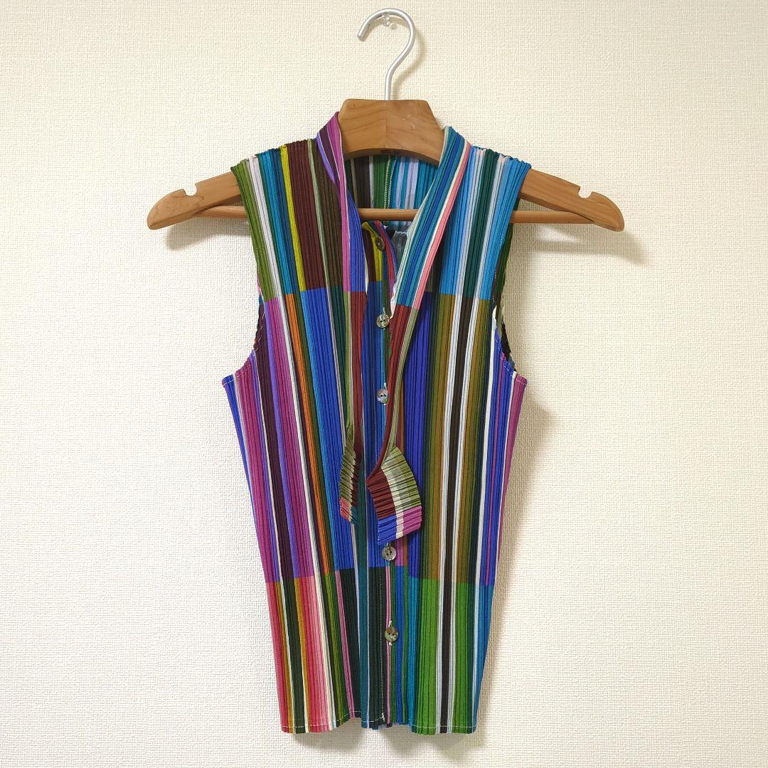 【美品】PLEATS PLEASE ノースリーブブラウス リボン　サイズ3