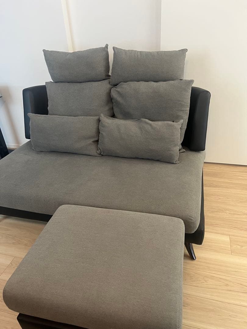 【にこにこ】ニトリ2人用布張りソファ (ポーション2KD GY)