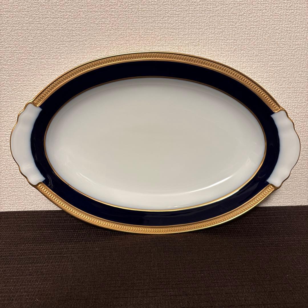 大倉陶園　ロイヤルブルー　瑠璃クラウンエンボス　オーバルプレート　ディナー