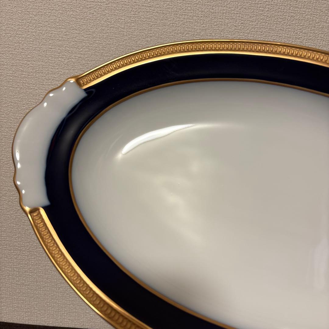大倉陶園　ロイヤルブルー　瑠璃クラウンエンボス　オーバルプレート　ディナー