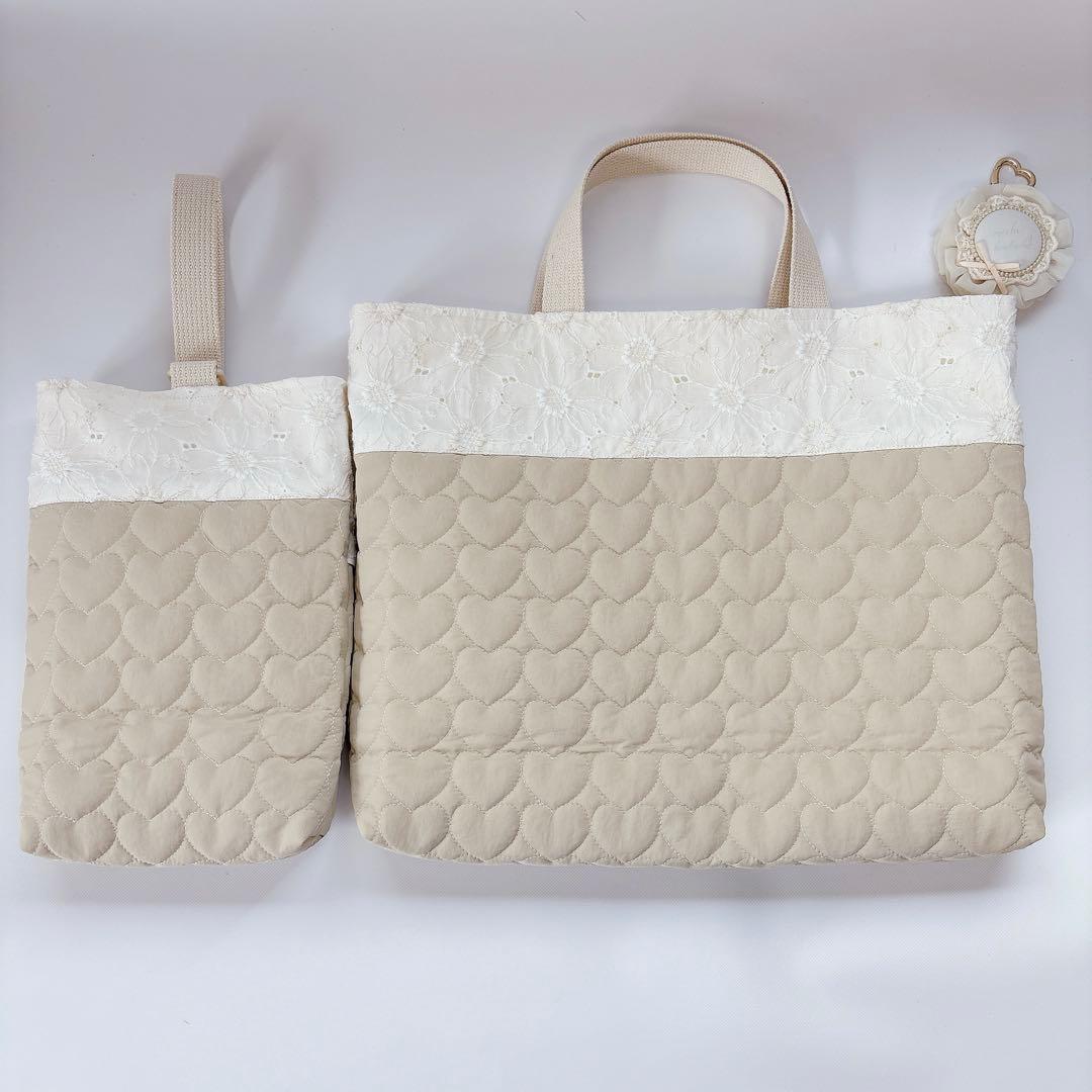 chibi＊プロフ必読様　マーガレットレース　ハートキルト　ヌビ　レッスンバッグ