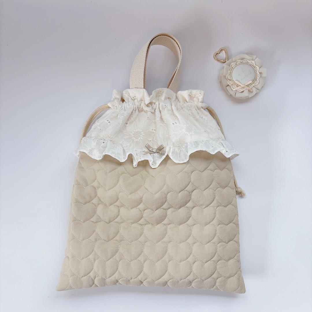 chibi＊プロフ必読様　マーガレットレース　ハートキルト　ヌビ　レッスンバッグ