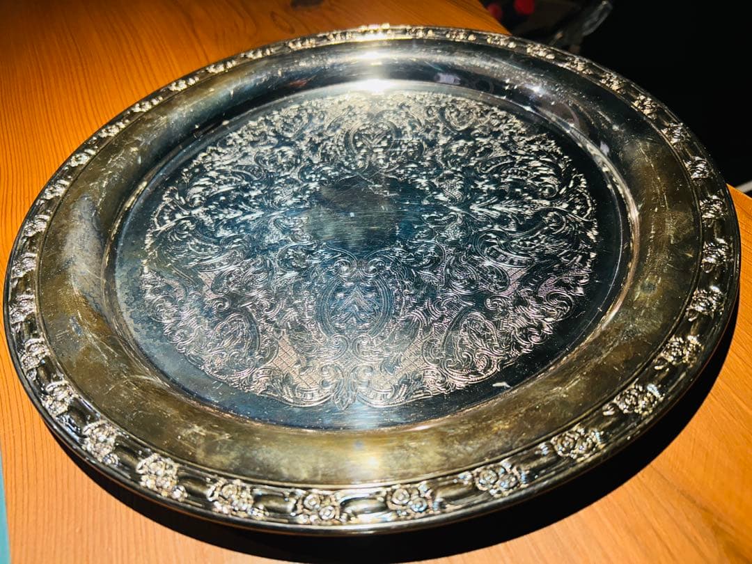 USAアンティーク】 シルバープレート　大皿　トレー　トレンチ