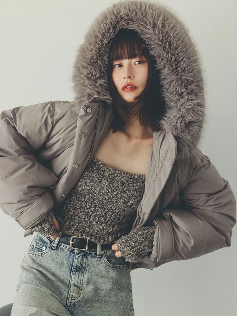 snidel スナイデル 西川 フードファーショートダウン モカ