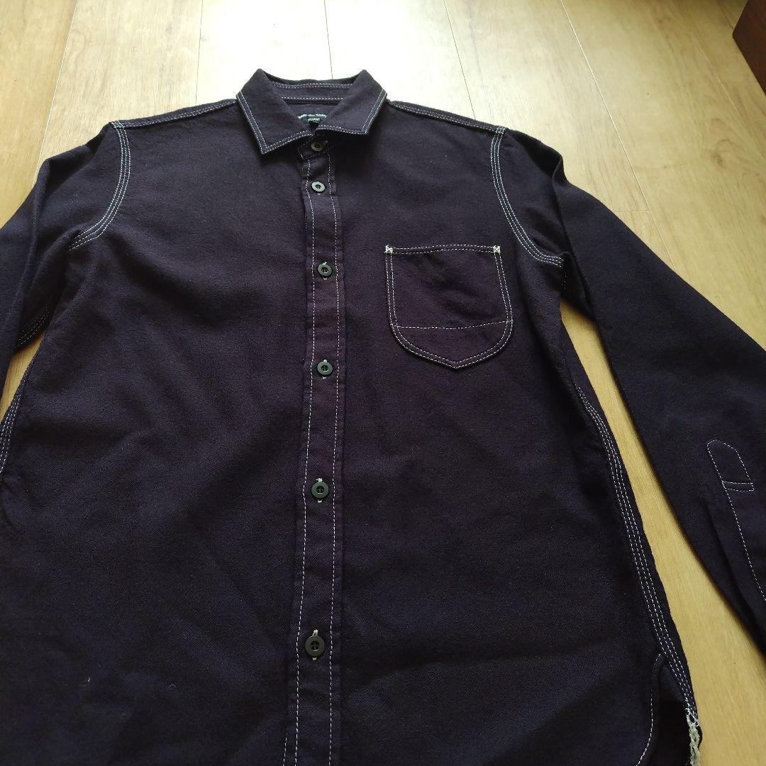 美品 13AW ギャルソン オム ホワイトステッチ ウールシャツ マチ付