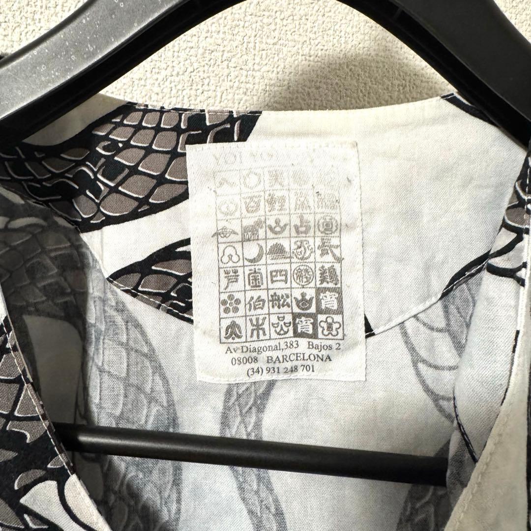 BUENA VISTA 宵々祇園 鯉口シャツ 蛇柄 M 白黒