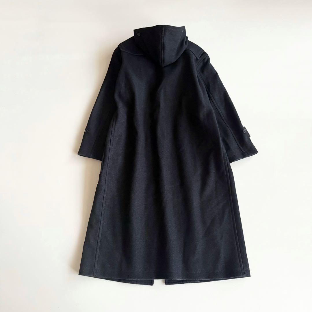 【オーラリー】ウールシルクメルトンロングダッフルコート フード付き ネイビー系