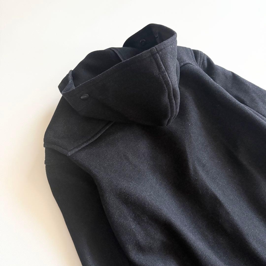 【オーラリー】ウールシルクメルトンロングダッフルコート フード付き ネイビー系