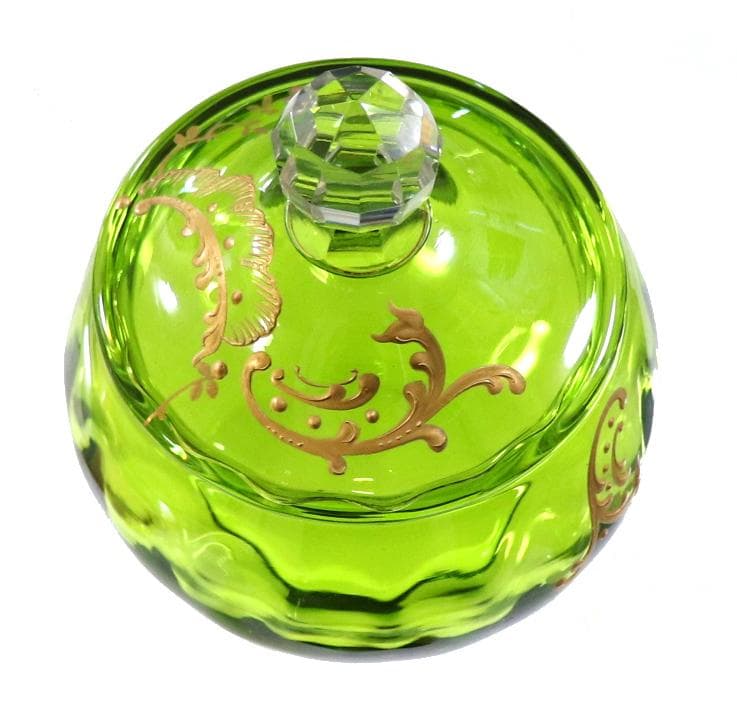 オールド・バカラ 激レア グリーン 金彩盛り上げ蓋物 春海商店 宝石箱 小物入れ