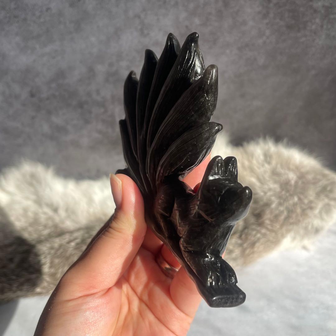 シルバー オブシディアン 九尾 高品質 手彫り