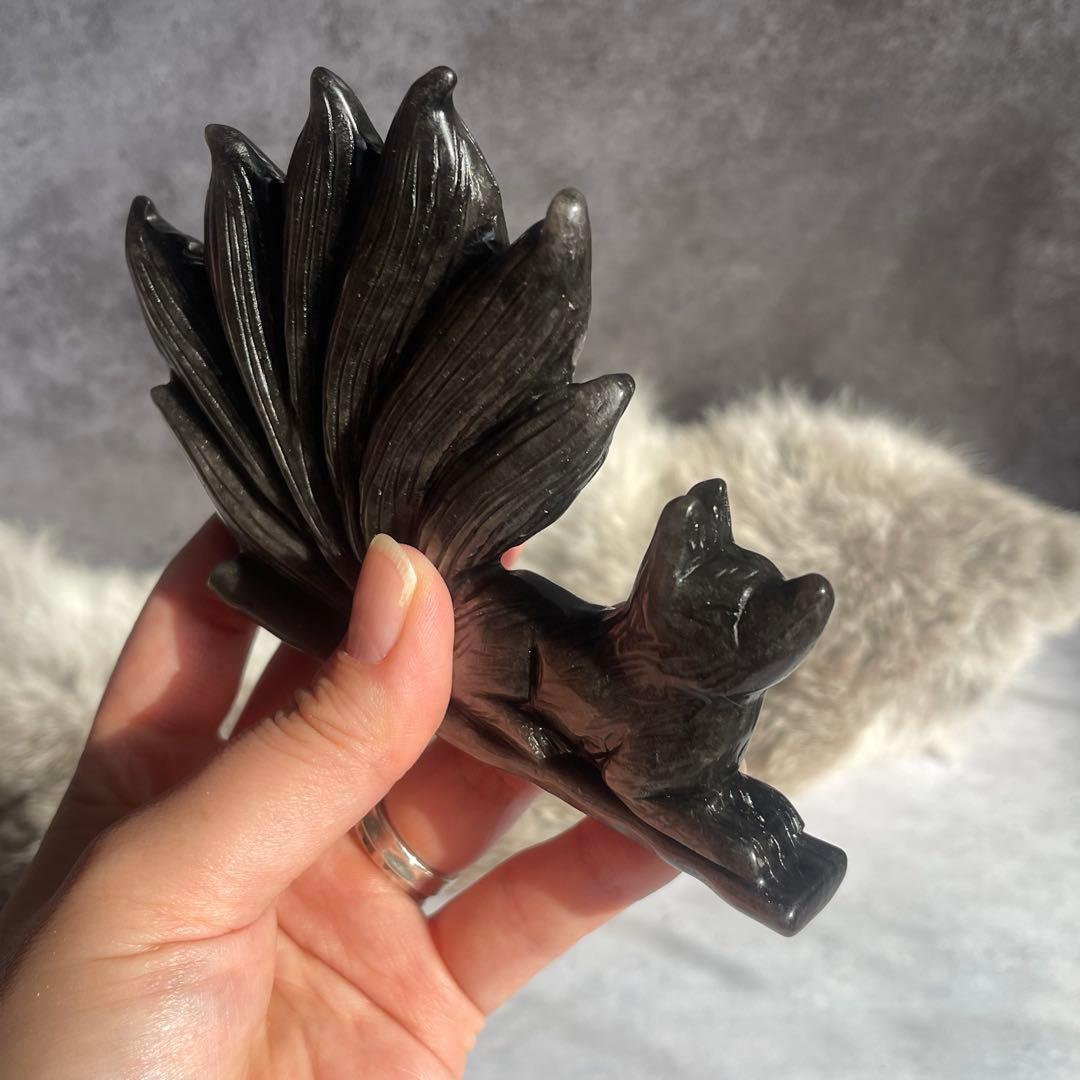 シルバー オブシディアン 九尾 高品質 手彫り