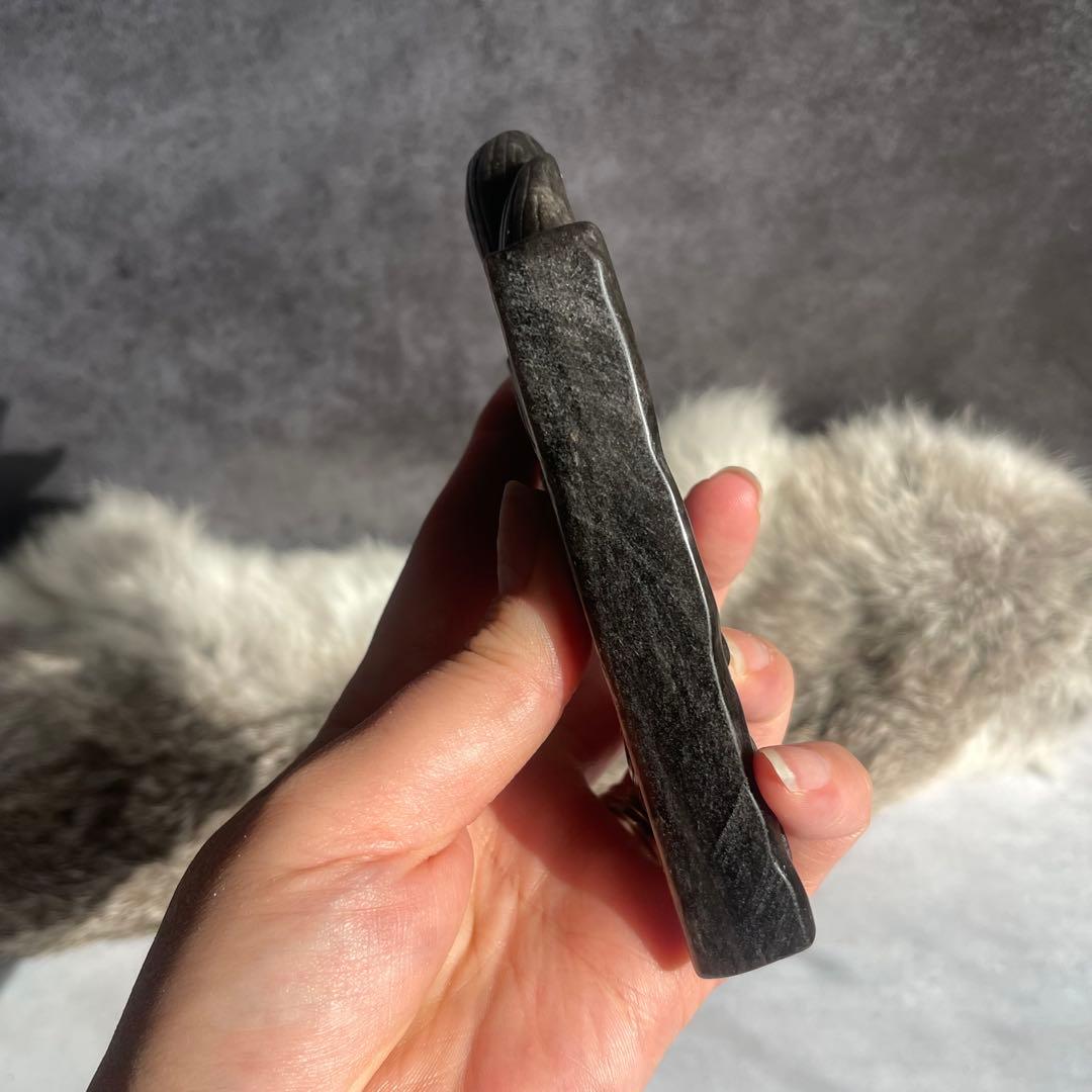 シルバー オブシディアン 九尾 高品質 手彫り