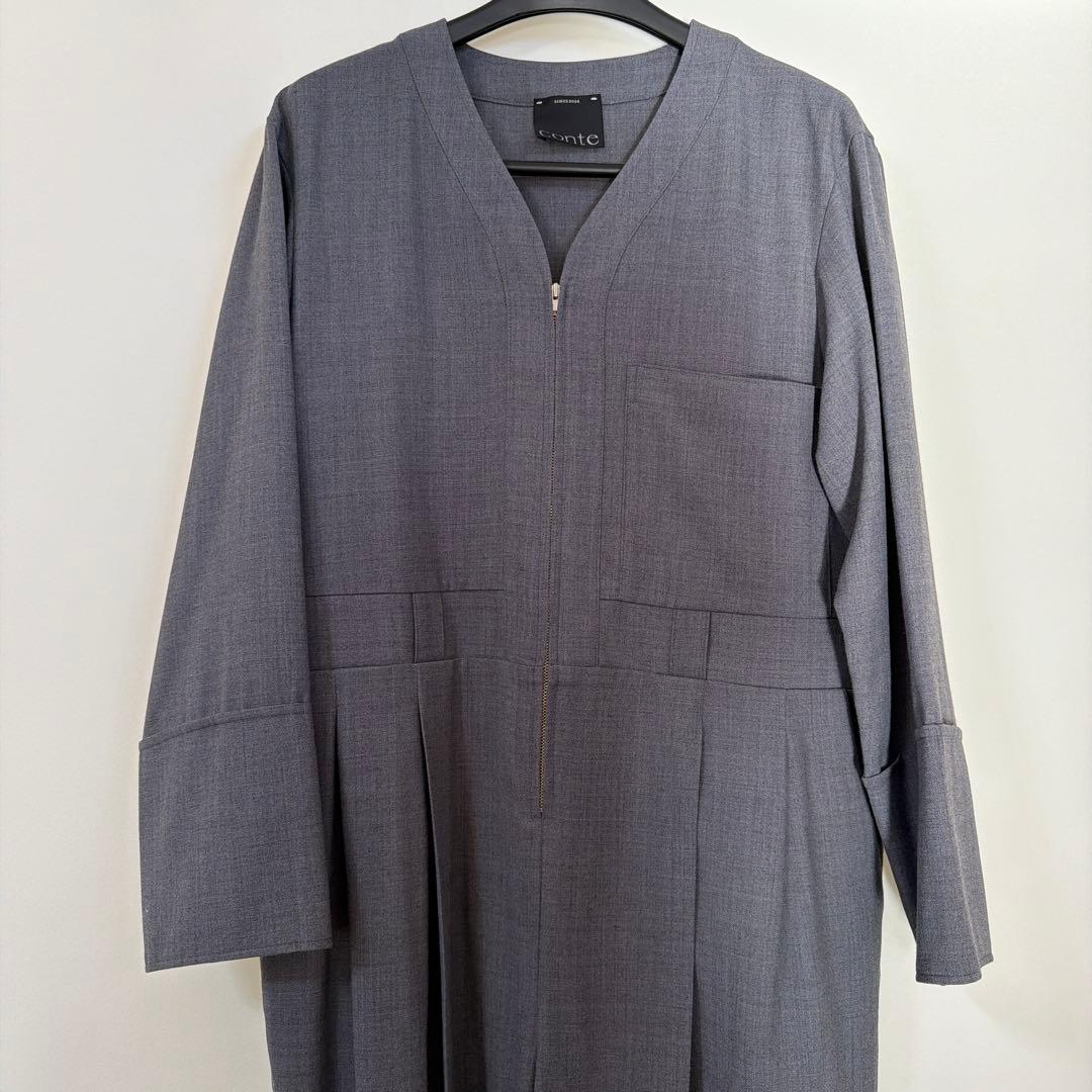conte グレー サロペット Vネック オールインワンパンツ