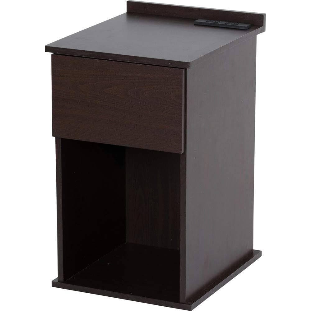 ベッドサイドキャビネット ダークブラウン 引き出し＆キャスター付き