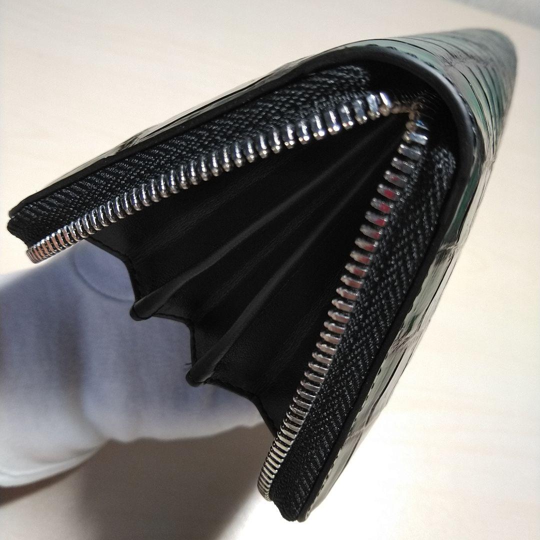 クロコダイル 脇肚一枚革R.F.長財布 孔雀緑&利休茶 メジ染 055502J