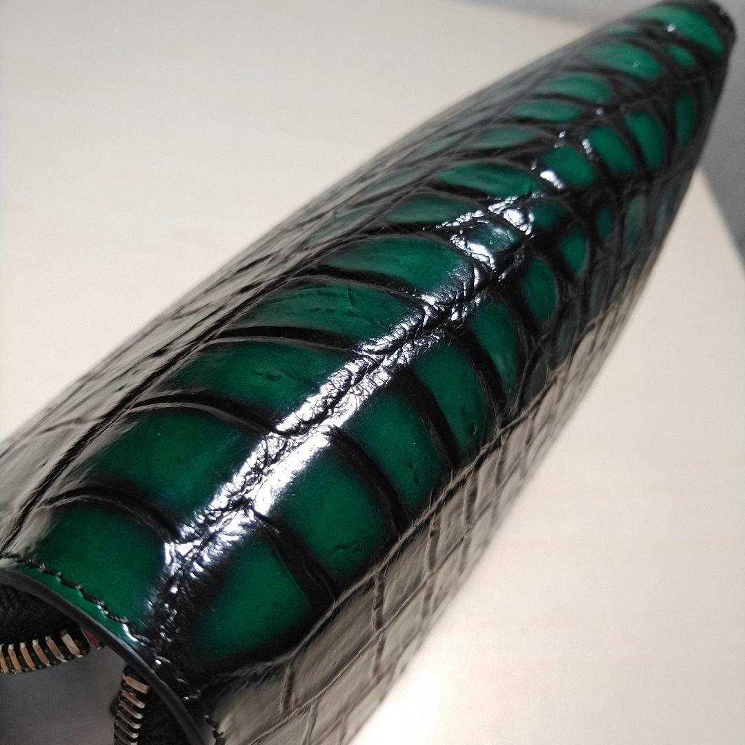 クロコダイル 脇肚一枚革R.F.長財布 孔雀緑&利休茶 メジ染 055502J