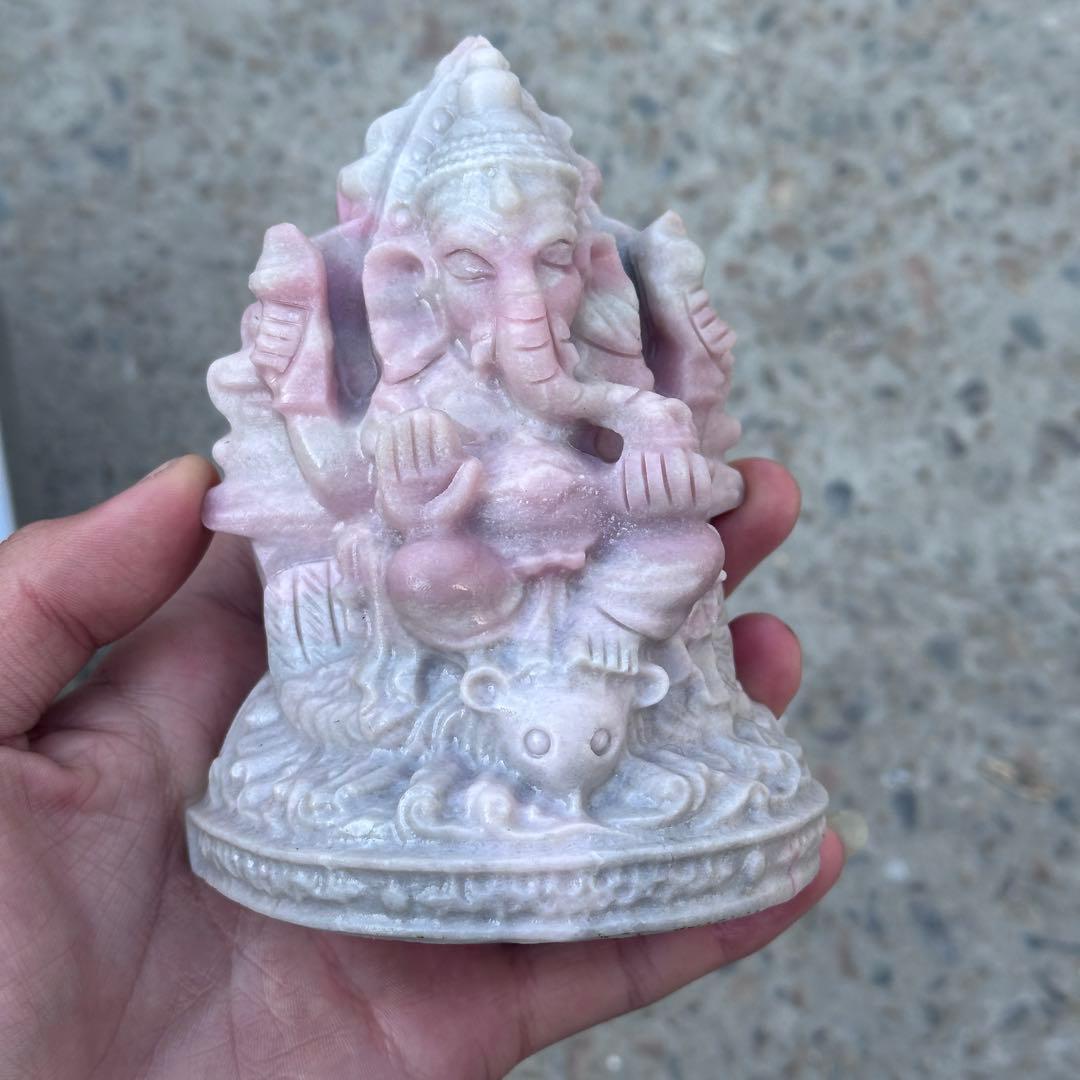 天然石ピンクオパールのガネーシャ　置物　ご購入前に在庫確認必要G.151