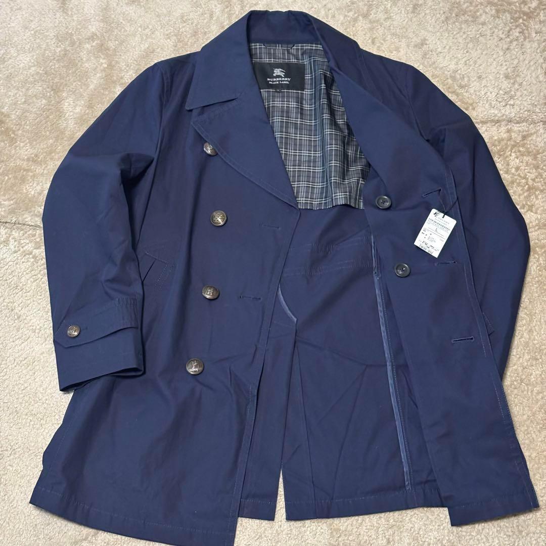 新品タグ付 バーバリーブラックレーベル ダブル ピーコート チェック