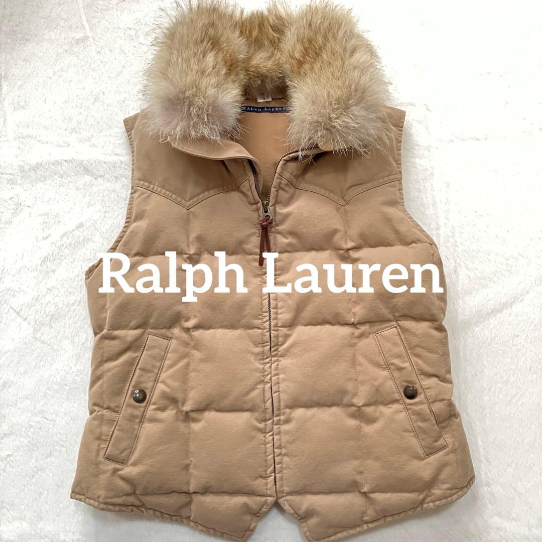 Ralph Lauren リアルファー付 ダウンベスト ベージュ M〜 L相当